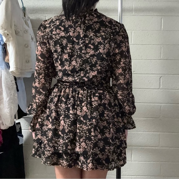 MISSGUIDED Floral Black and Pink Mock Neck Dress - Picture 2 of 2